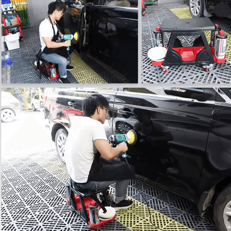 Multifunctional Car Wash Chair and Mobile Tool Cart with Pulley Wheels