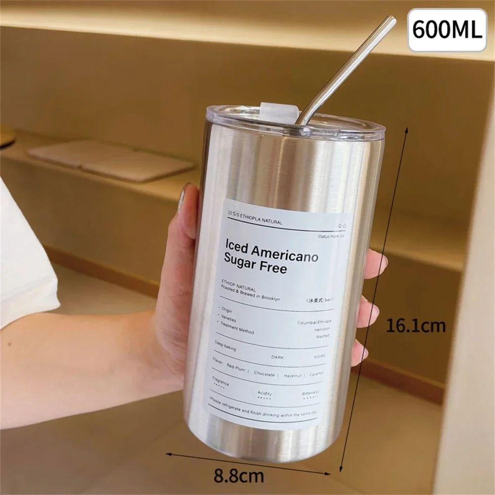 304 Stainless Steel Insulated Thermos Cup with Straw – Leakproof Vacuum Travel Coffee & Water Bottle