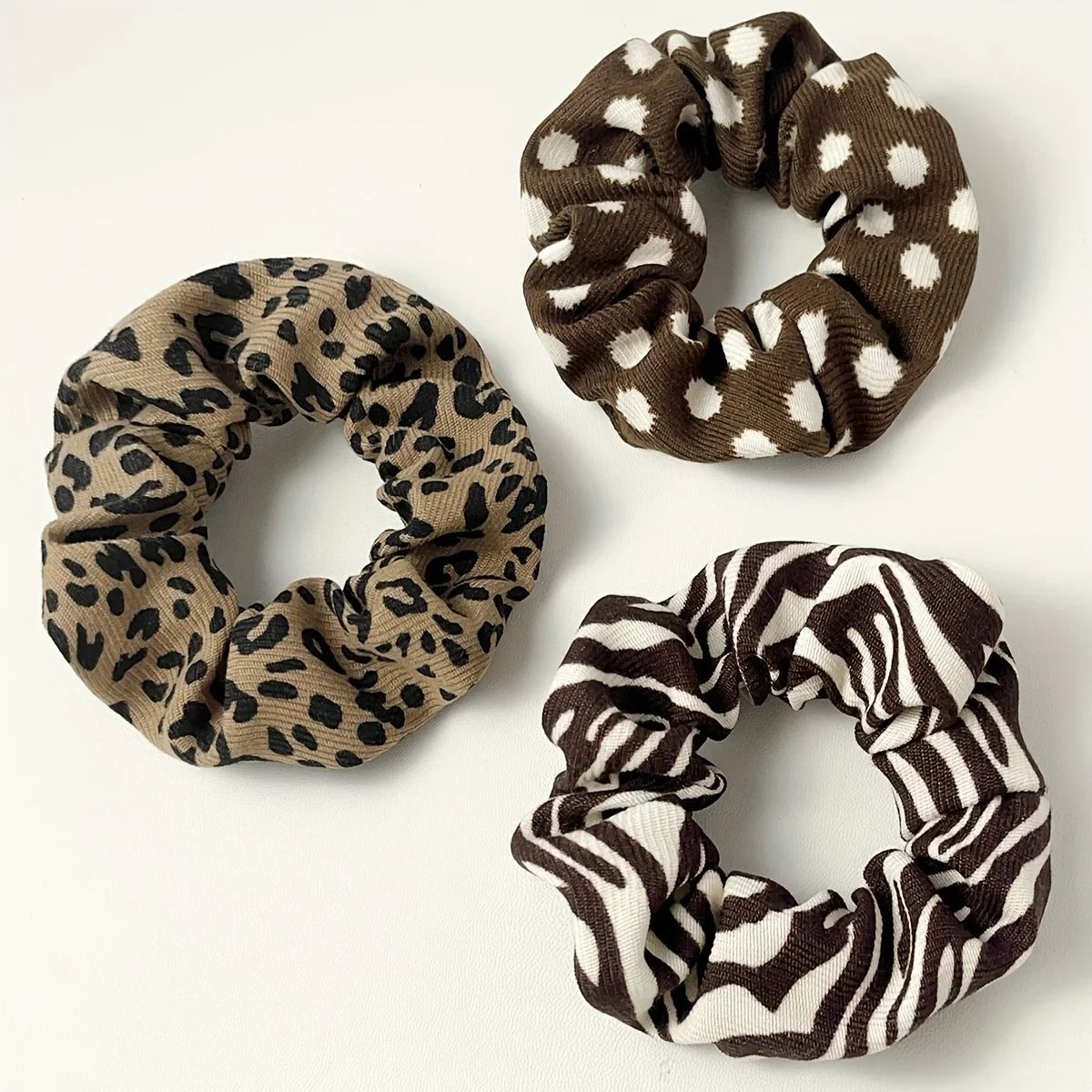 Retro Pattern Hair Scrunchies Set Leopard Cow Spot Polka Dot 5pcs