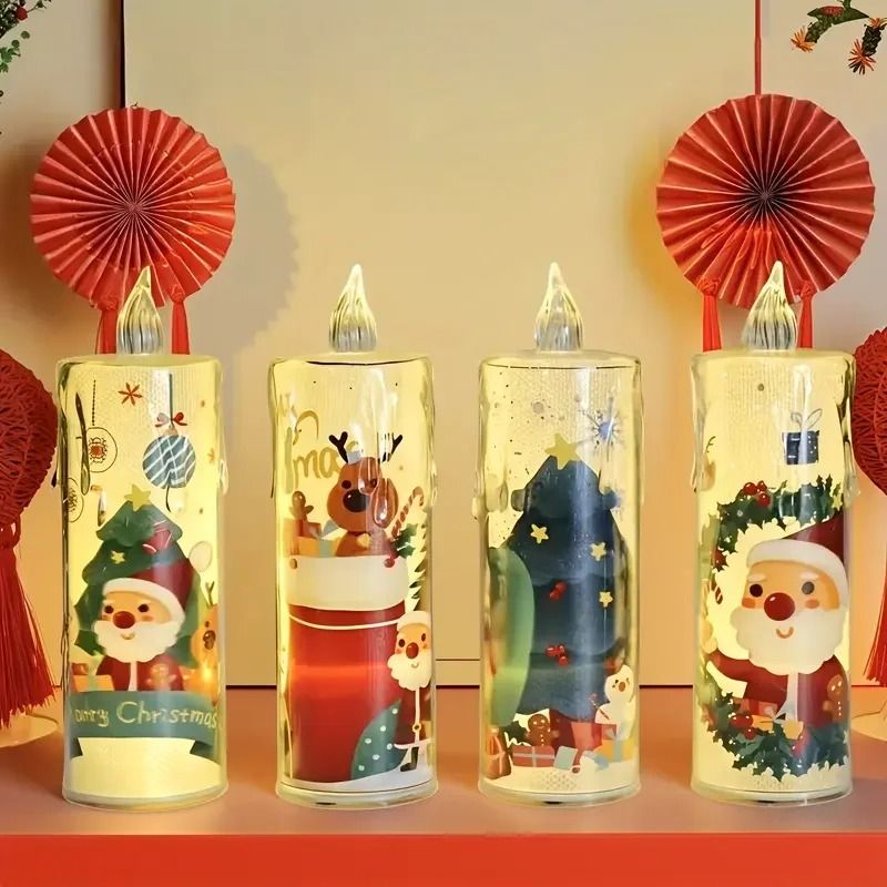 Christmas LED Flameless Candle Set with Santa Projection