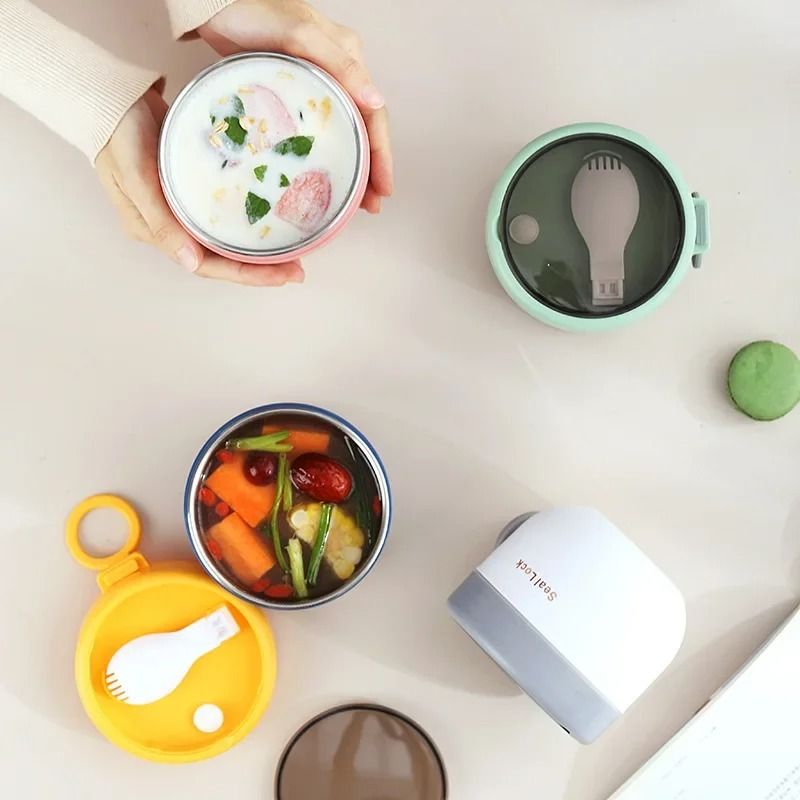 600ml Stainless Steel Lunch Box Reusable Soup Noodle Bowl Microwave Safe Food Container