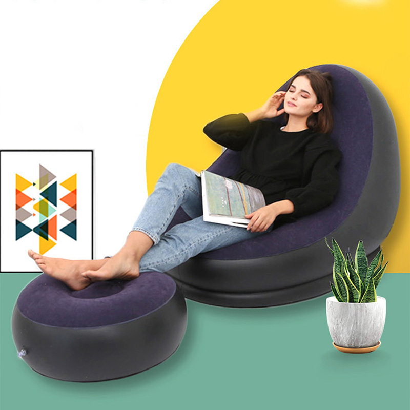 Portable Inflatable Sofa Chair Soft Flocked Inflatable Lounge Chair Foldable Lazy Air Sofa for Indoor Outdoor Relaxing