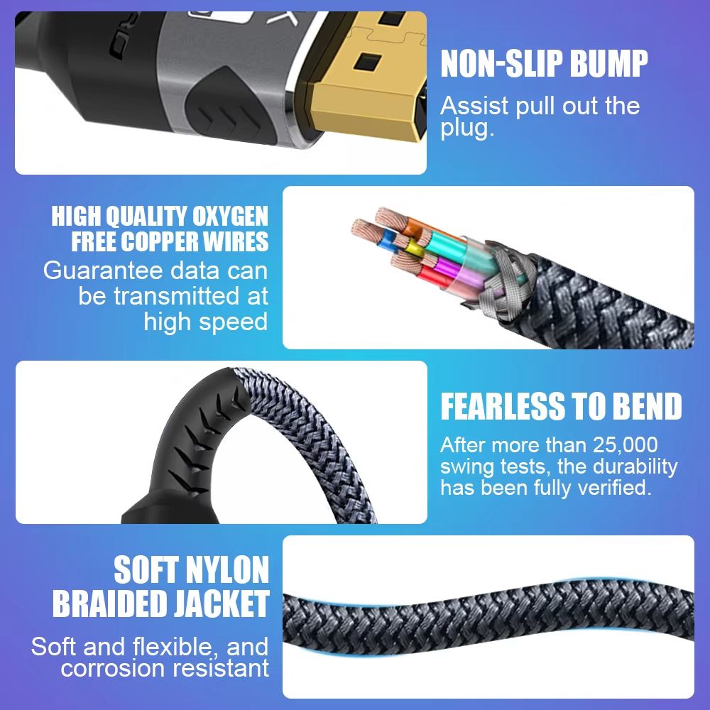Ultra-High-Speed HDMI 2.1 Braided Cable (4K at 120Hz | 8K a60Hz) – 48 Gbps Transfer | DTS:X | HDR10 | PS5 / Laptop Ready
