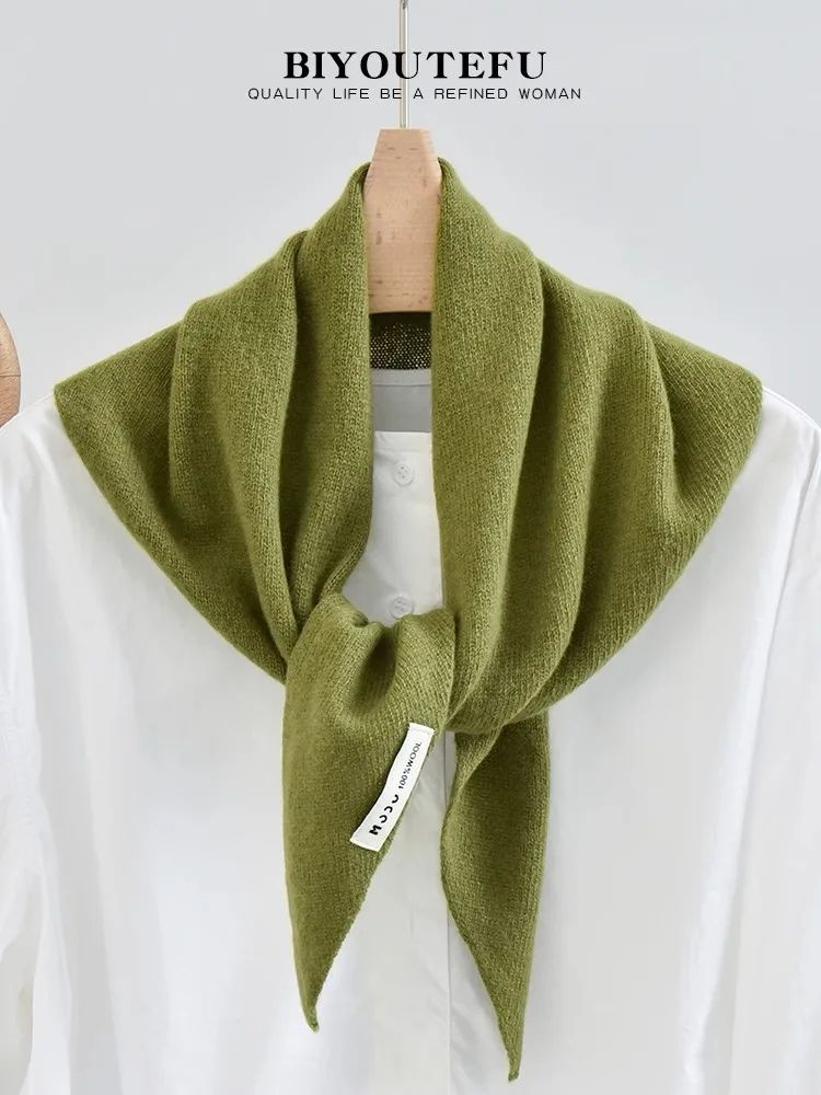 Australian Wool Knitted Triangle Scarf – Women's Warm Autumn Winter Neck Shawl