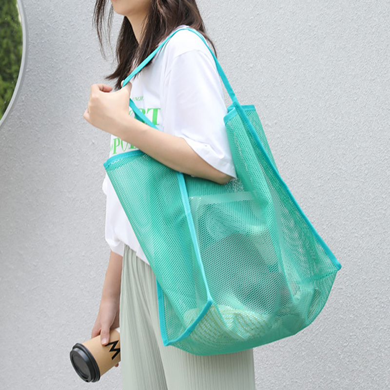Womens Mesh Beach Tote Large Capacity Summer Travel Shoulder Bag