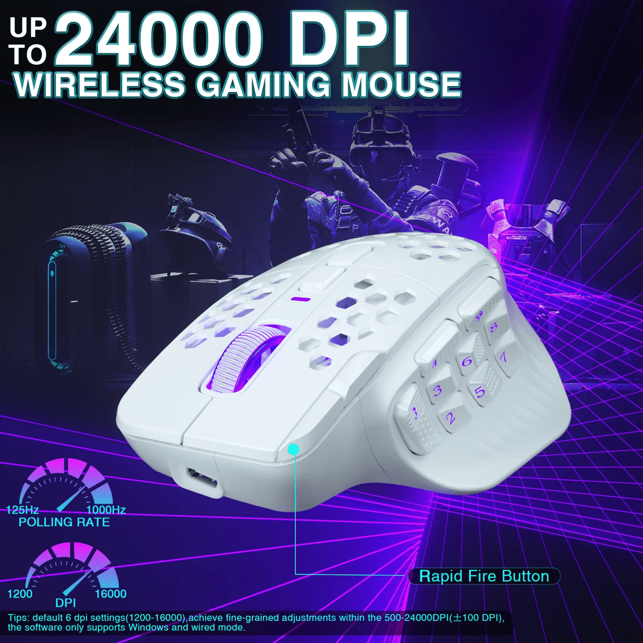 Pro Wireless MMO Gaming Mouse with 16 Side Buttons 24000 DPI RGB Programmable Macros