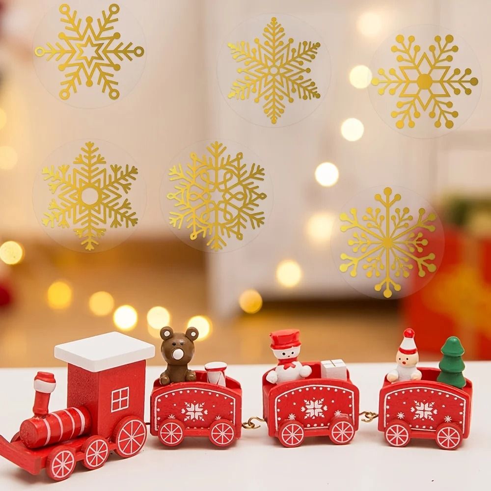 Golden Snowflake Christmas Sealing Stickers Transparent Round Adhesive Gift Packaging Roll