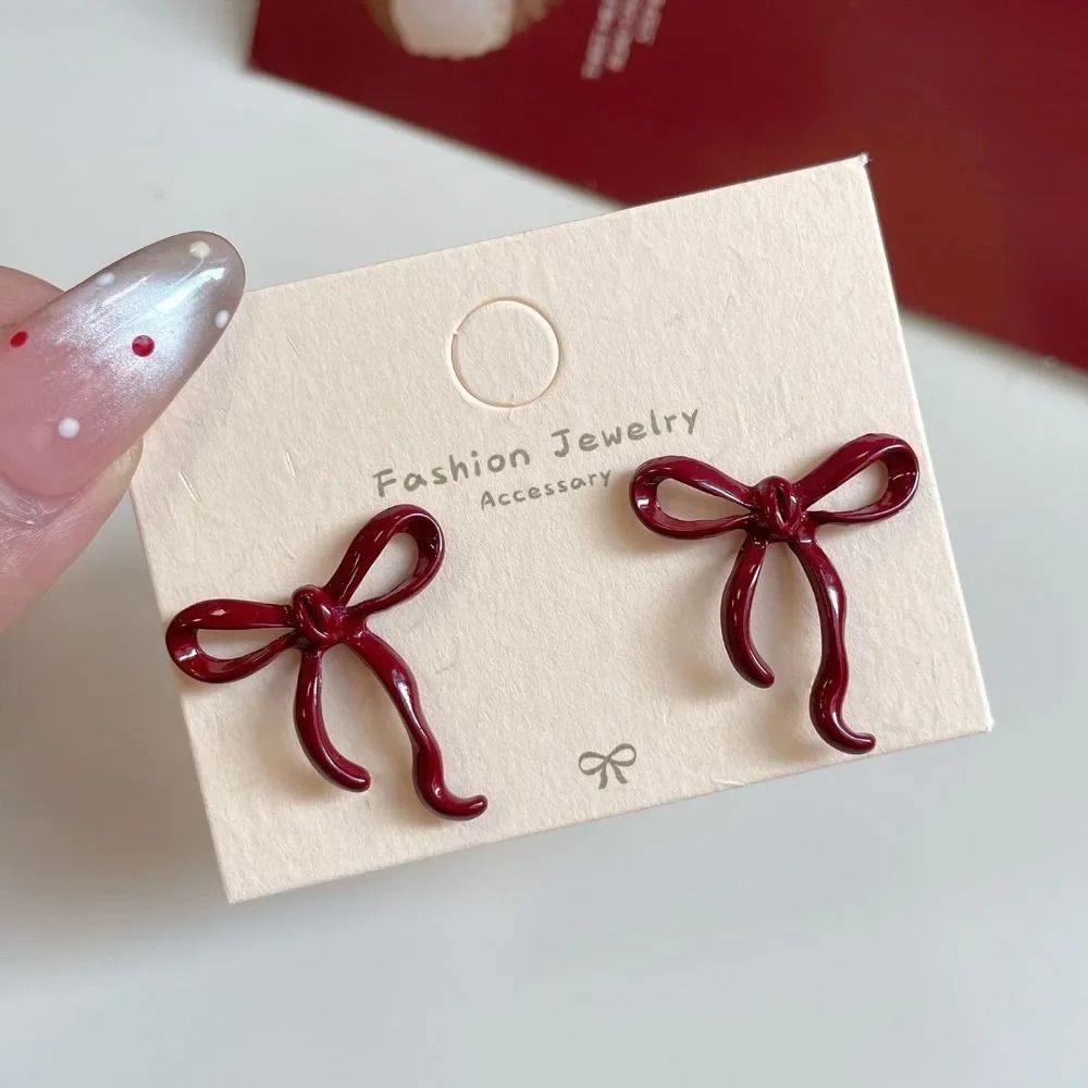 Retro Style Red Bowknot Stud Earrings