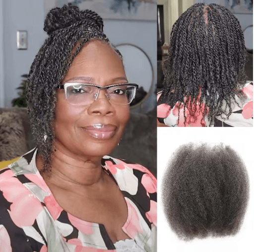Black Pearl Top Peruvian Kinky Curly Mini Twist Bulk Human Hair, 50g Remy Bundles
