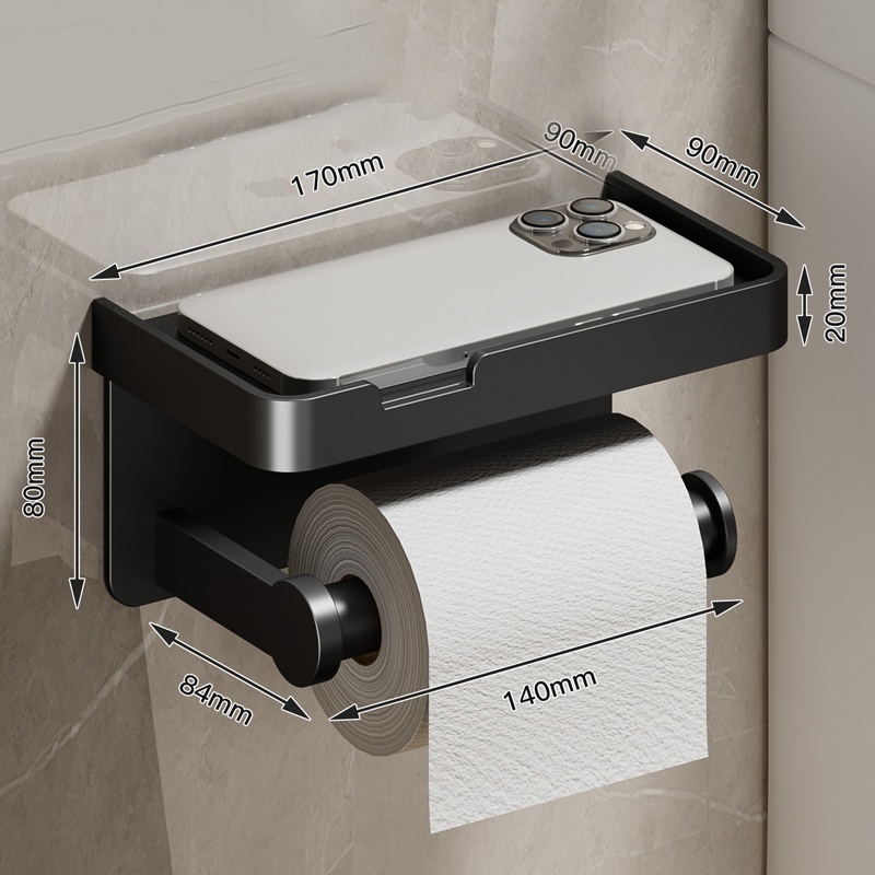 No Drill Toilet Paper Holder Wall Mounted Aluminum Bathroom Tissue Rackbatj