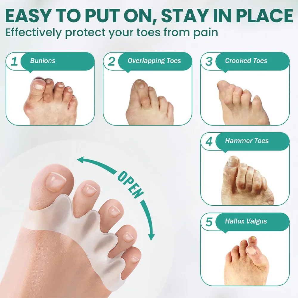 Silicone Toe Separator Bunion Corrector, Soft Hammer Toe Straightener & Toe Alignment Foot Care Tool forPain Relief