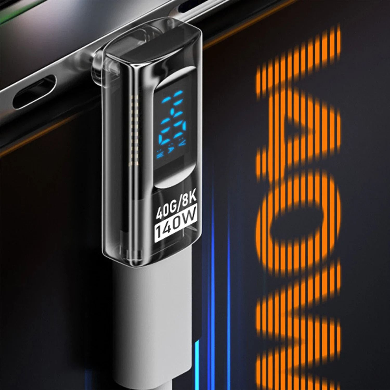 USB C Right Angle Adapter 40Gbps 140W Fast Charging Converter with Digital Display