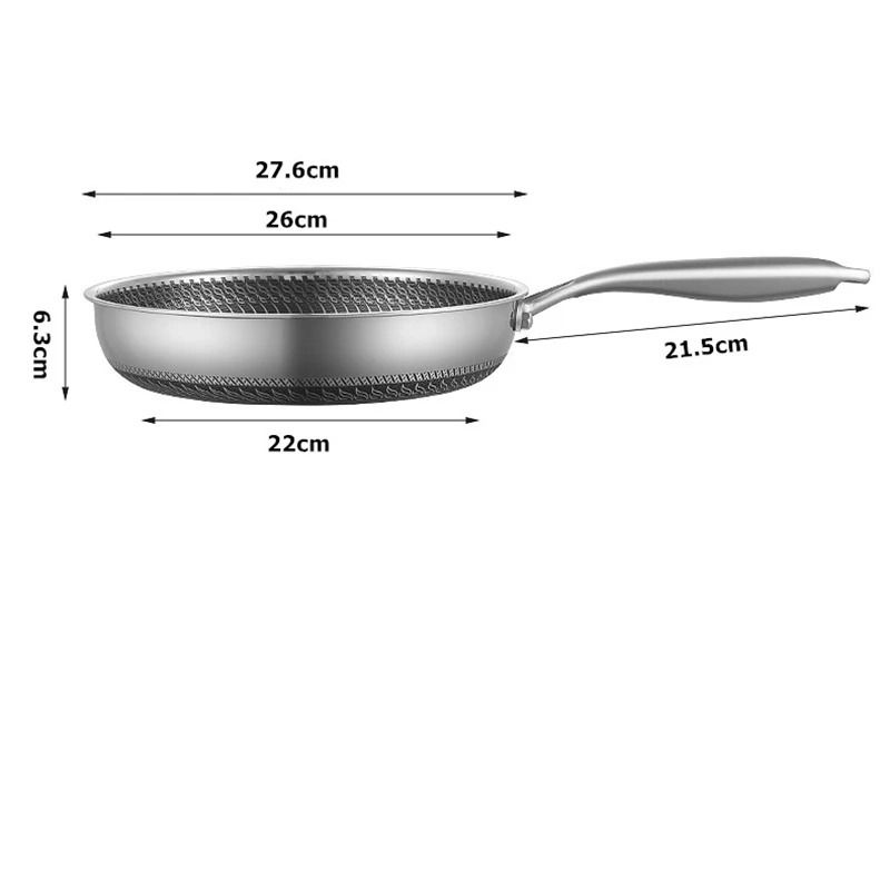 Stainless Steel Nonstick Frying Pan With Lid Honeycomb Fry Pan Induction Compatible