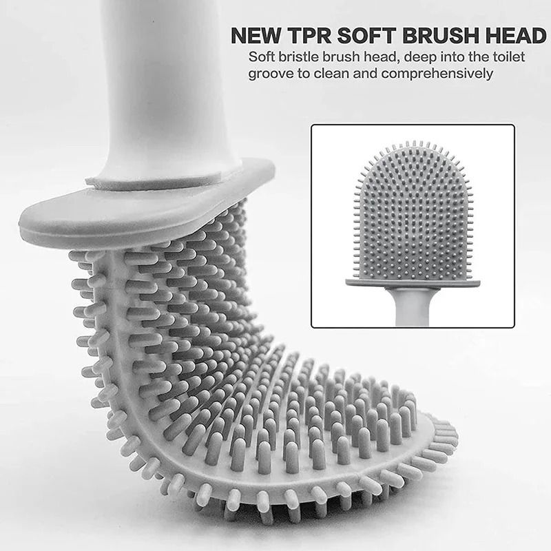 Hanging silicone toilet brush with Quick Dry Holder and Long Handle Bathroom Cleaner