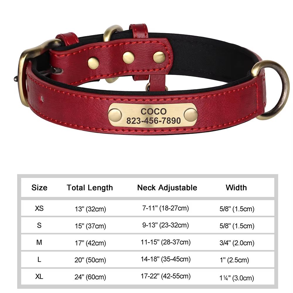 Custom Engraved PU Leather Dog Collar with Personalized ID Nameplate