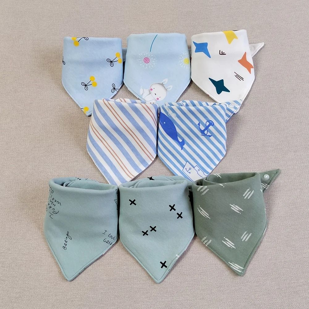 8PCS Baby Triangle Bibs & Burp Cloths Double Layer Cotton Saliva Towels