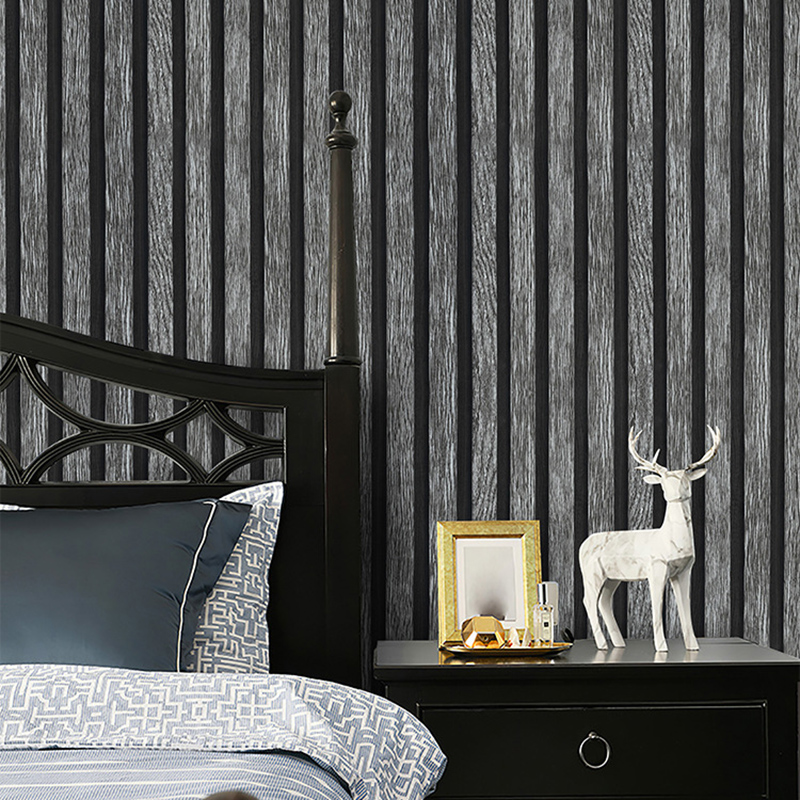 Waterproof Self-Adhesive New Black and Gray Grille Wood Grain Wallpaper, Stylish Background Wall Paper