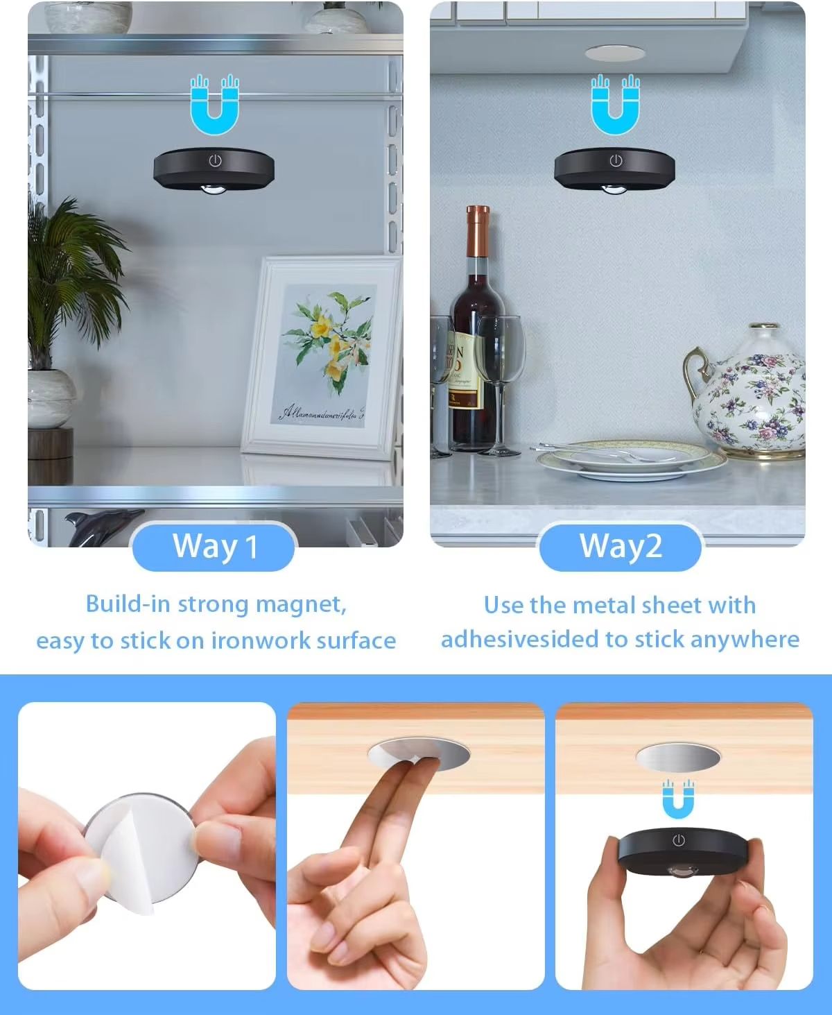 WILLED Rechargeable RGB Puck Light - 1200mAh Battery with Remote and Touch Control