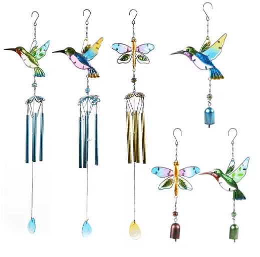 Hummingbird & Dragonfly Metal Wind Chime Decorative Outdoor Garden Hanging Decor