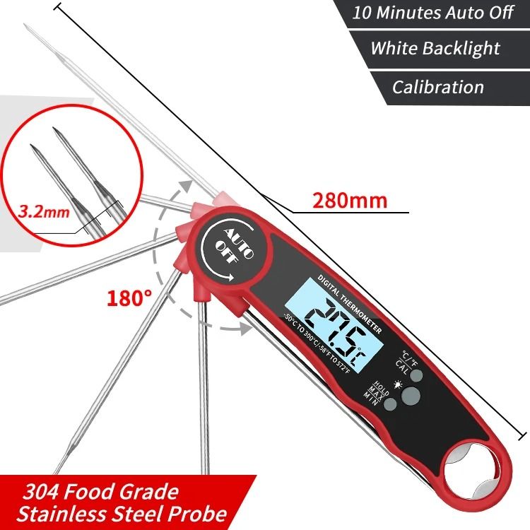 Digital Instant Read Meat Thermometer with Backlight and Hold Function for BBQ and Kitchen