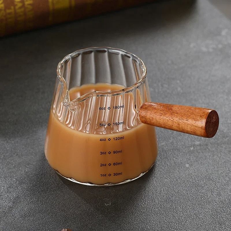 Glass Espresso Measuring Cup With Wooden Handle