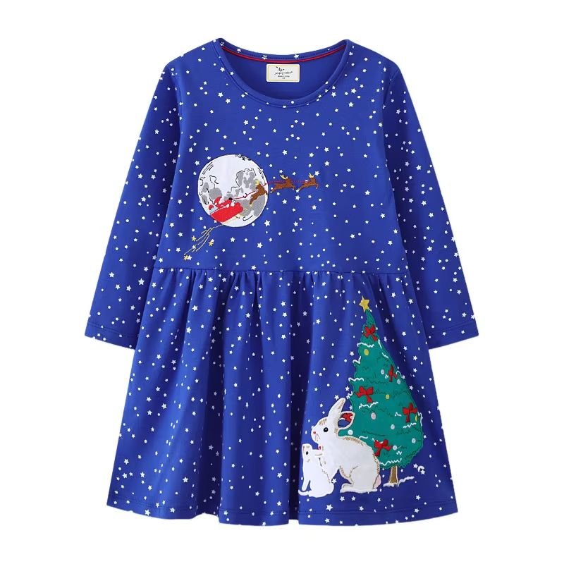 Jumping Meters Princess Girls Dress Long Sleeve Toddler Party Dress Animal Applique Polka Dot Kids Princess Dress