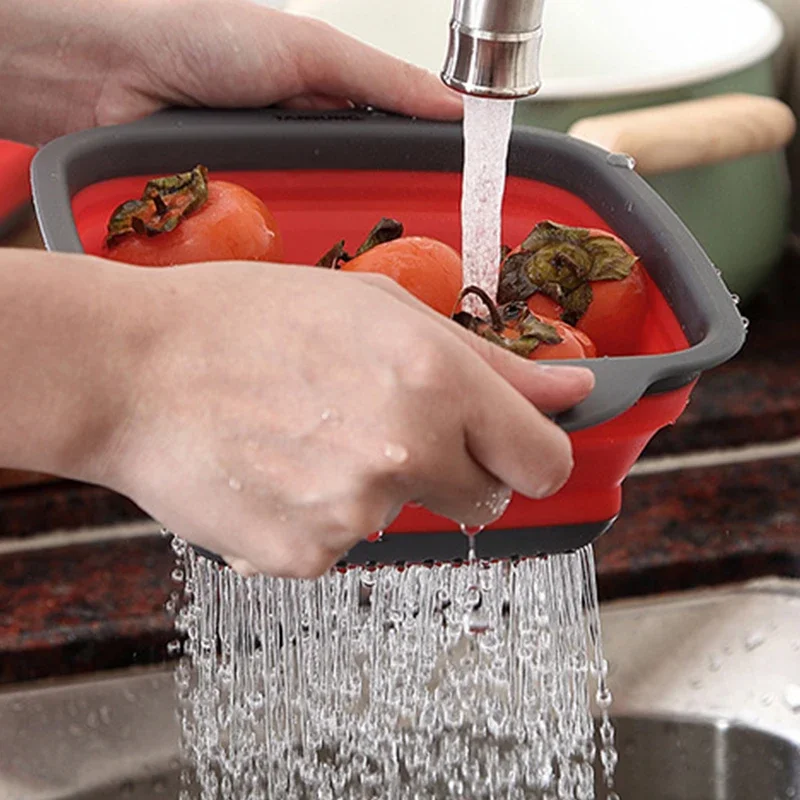 Foldable Vegetable Washing Basket, Portable Colander and Fruit Filter, Collapsible Drainer Kitchen Gadget