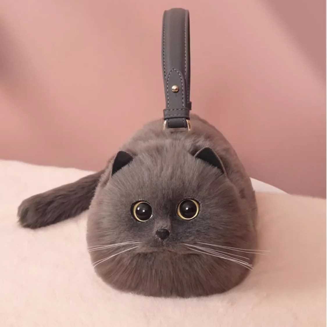 One Shoulder Small Messenger Bag Plush Cat Design