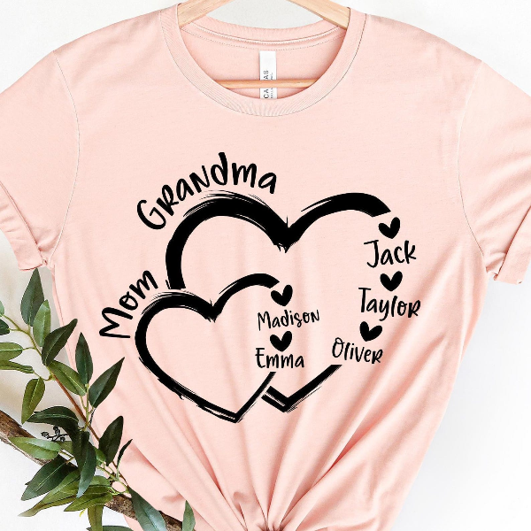 Custom Mom Grandma Heart Shirt, Personalized New Grandma T-Shirt, Grandma With Kid Names, Mother's Day Gift, Mama and Gr