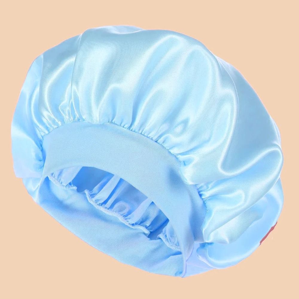 Women Satin Shower Cap Wide Brim Bonnet