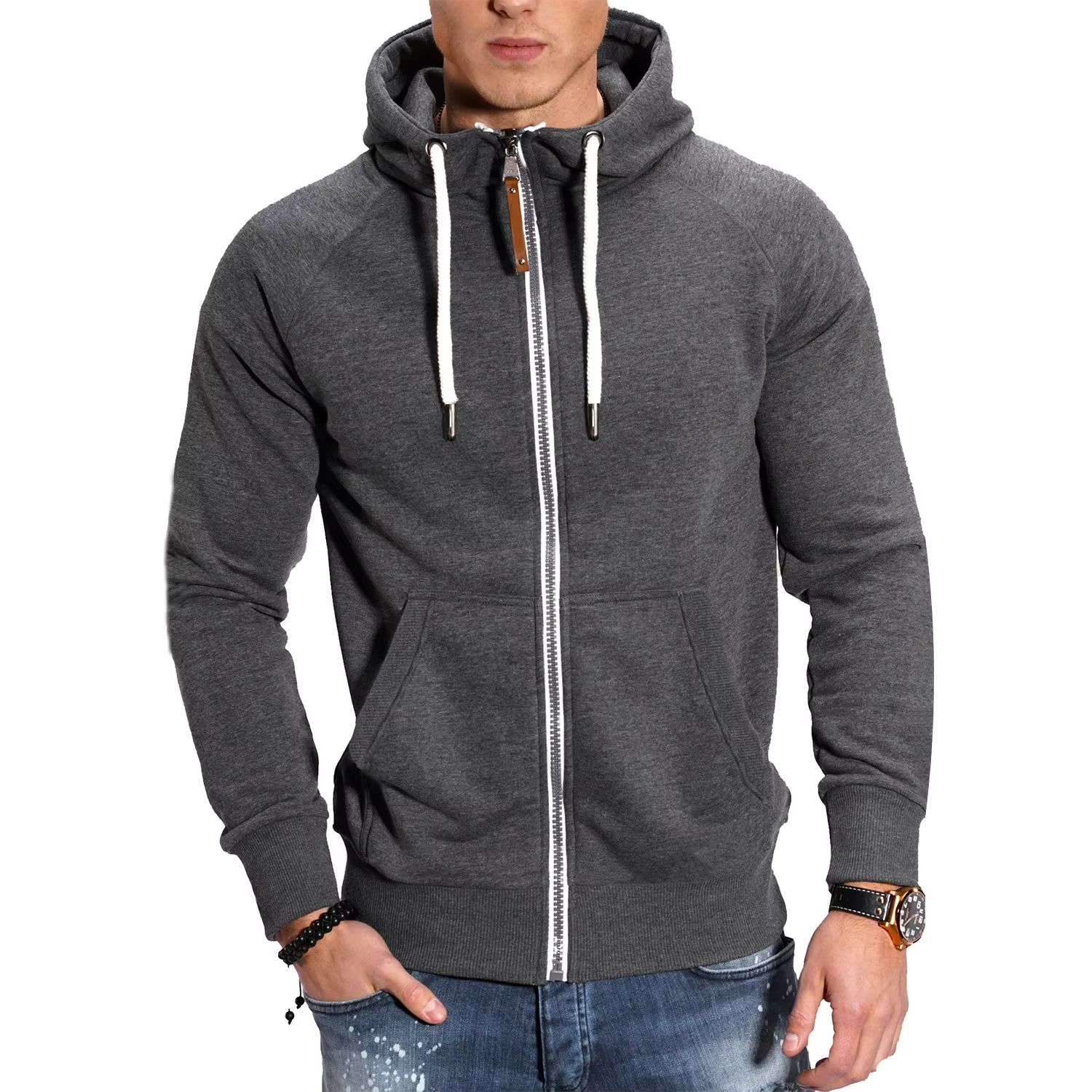 Men's High Neck Zipper Hoodie Long Sleeve Pullover Sweatshirt Jacket