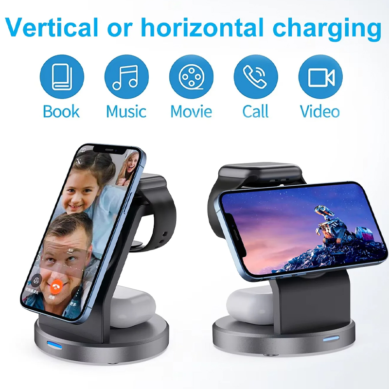Wireless Charging Station Dock, Magnetic Charger Stand for Smartphones, MagSafe Fast Charge Base