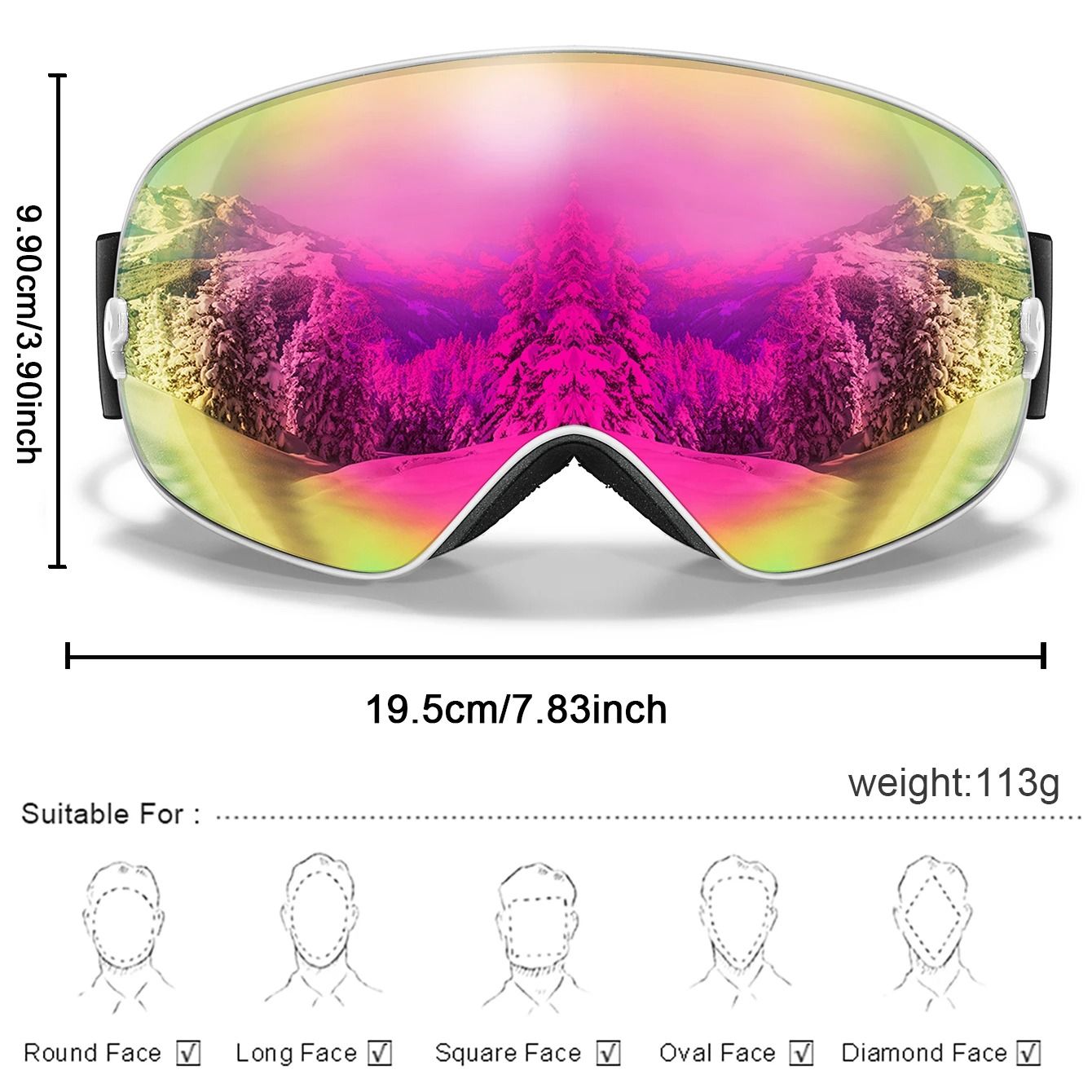 Unisex Outdoor Sports Snow Goggles with UV Protection and Anti Fog Lens