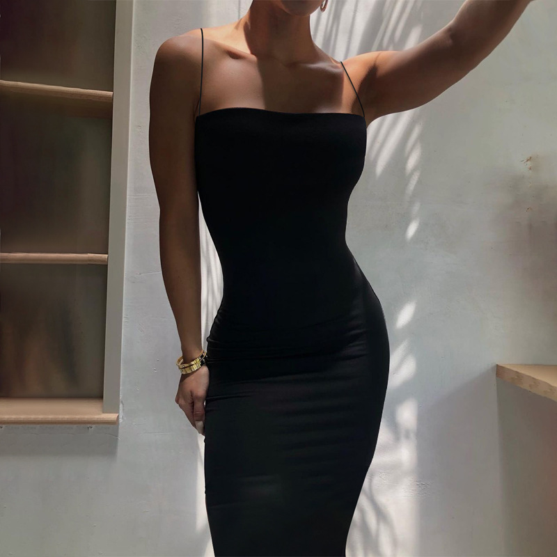 Streetwear Party Club, Autumn Winter Women Solid White Black Strap Midi Dress Bodycon, Elegant Fashion Clothes