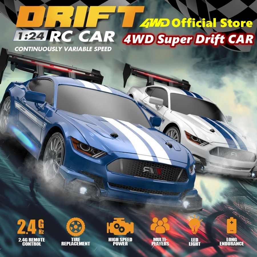 4WD RC Drift Car with LED Lights Rechargeable Remote Control Racing Toy