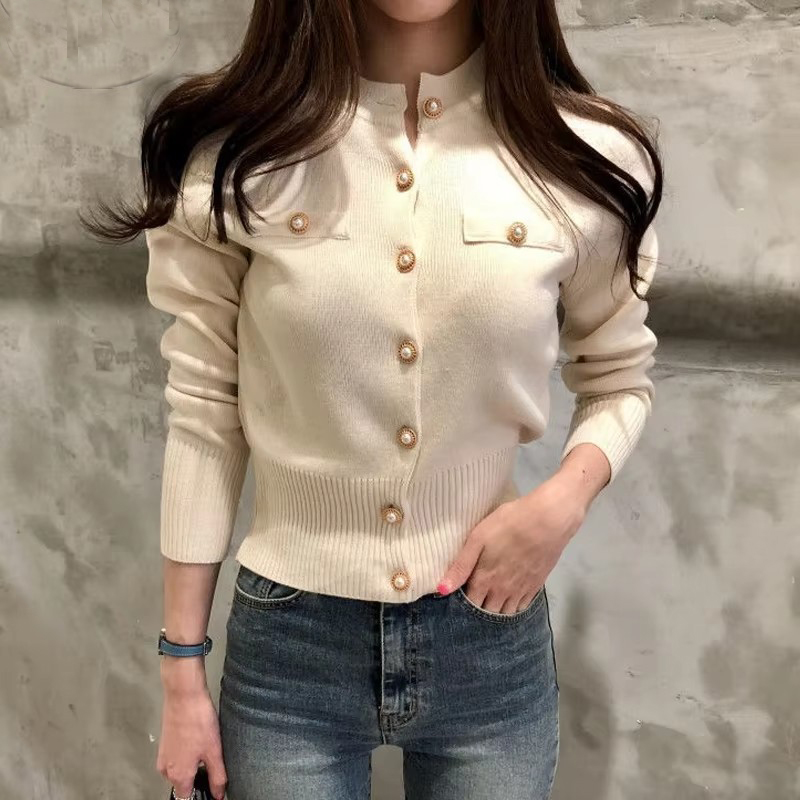 Fashion Women Cardigans Sweater for Autumn, Knitted Coat Short Casual Single Breasted Korean Slim Chic Ladies Tops