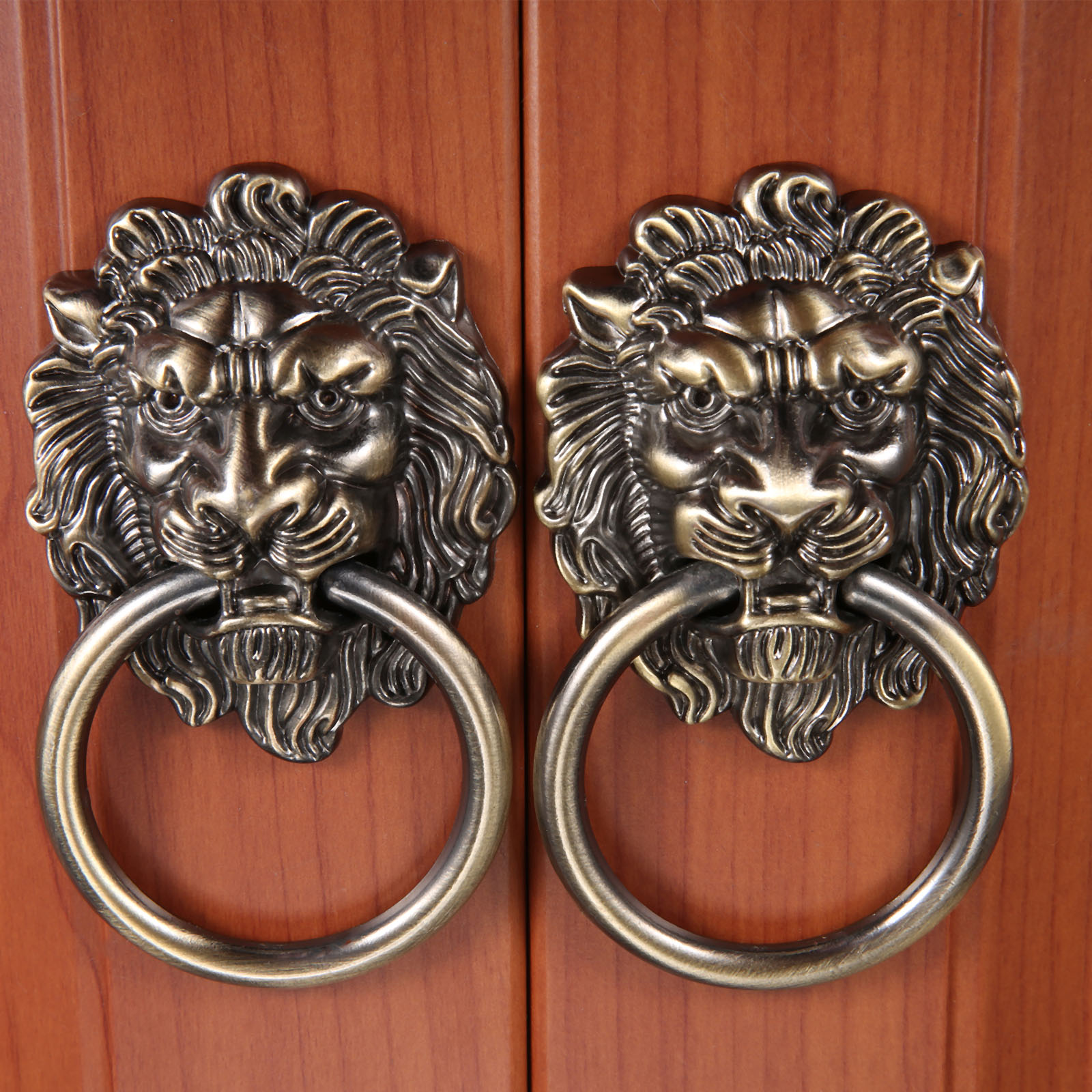 Vintage Lion Head Ring Pull Antique Bronze Cabinet Handle