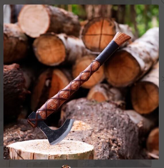 CHRISTMAS GIFT CUSTOM HANDMADE STEEL HATCHET TOMAHAWK VIKING AXE WRAPING LEATHER ON HANDLE