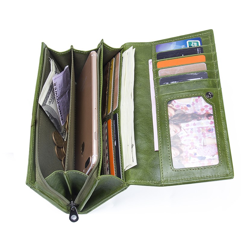 Genuine Leather Women Wallets by Contact's, Female Long Clutch Wallet, Large Capacity Phone Purse Photo Holder