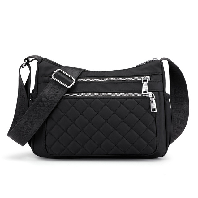 Womens Waterproof Nylon Shoulder Bag with Multi Pockets Stylish Travel Messenger Bag