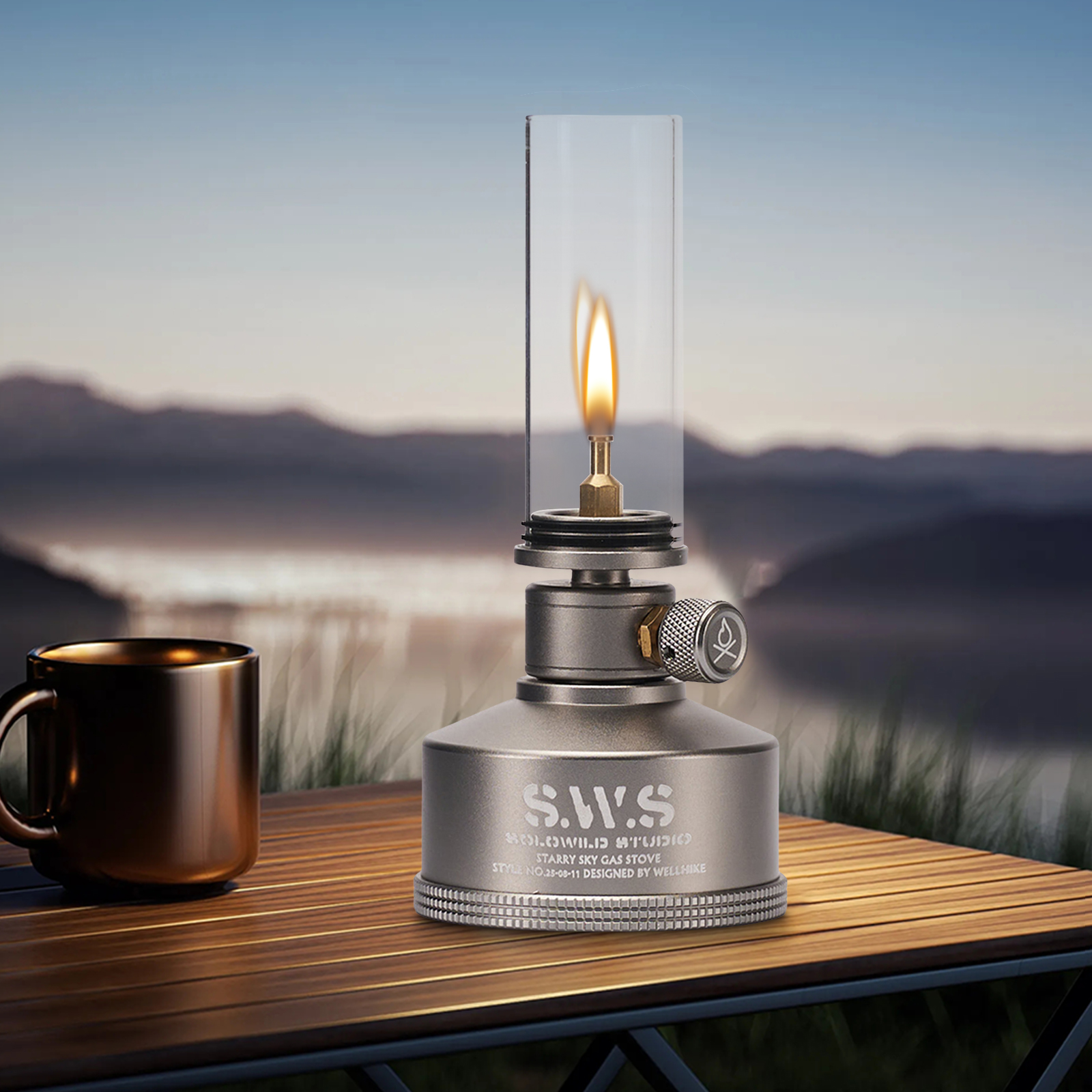 Outdoor Gas Atmosphere Lamp with Glass Lampshade Aluminum Alloy Gas Lantern for Camping, Hiking, and Fishing