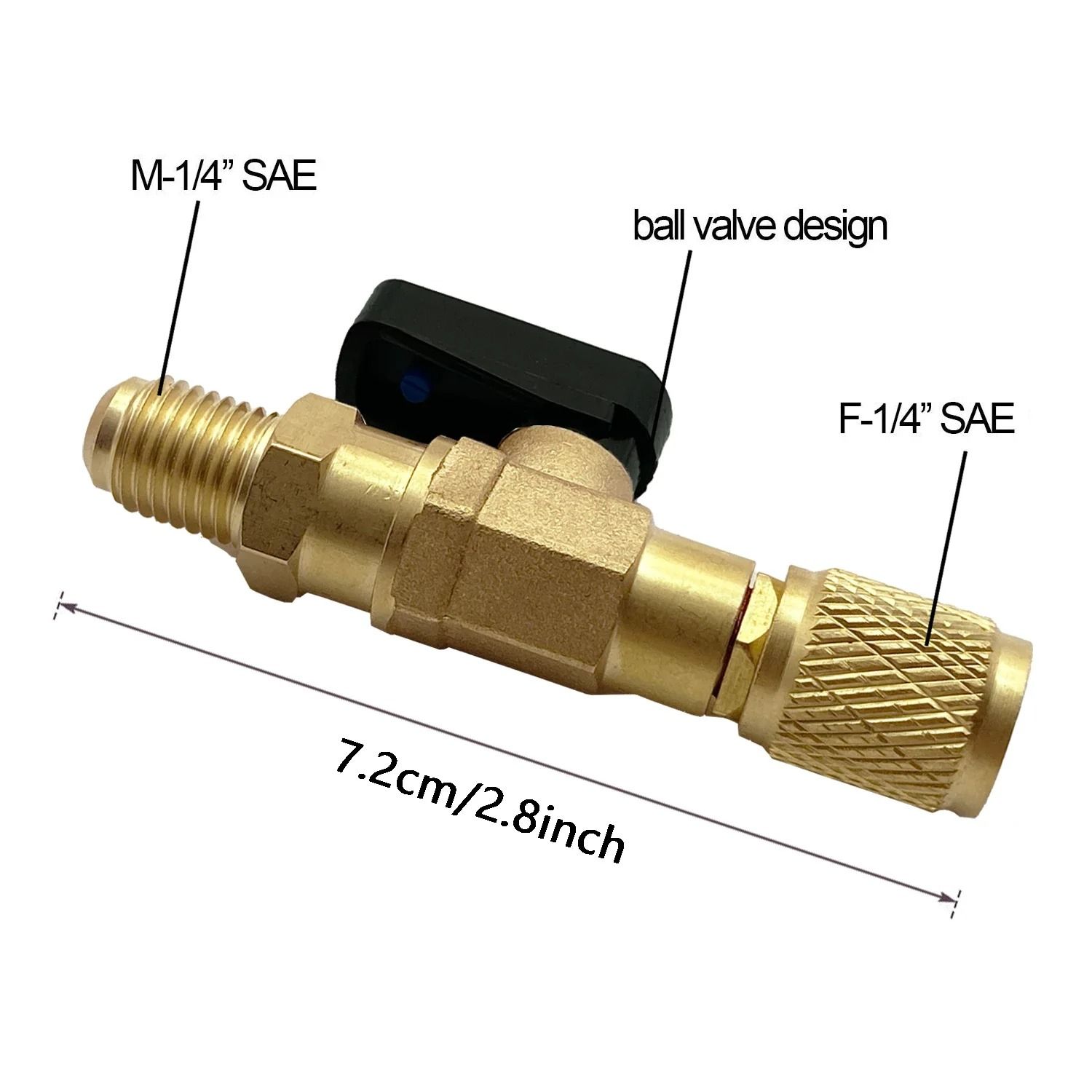 HVAC Refrigerant Ball Valve Adapter 1/4 Inch SAE Straight Shut Off Valve