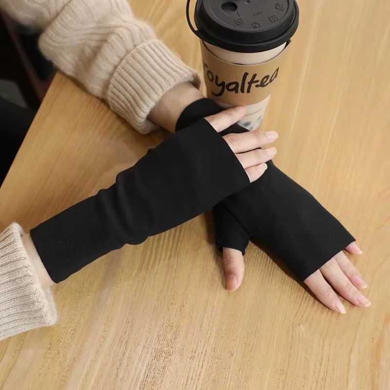 Women's Warm Half Finger Velvet Winter Gloves – Autumn and Winter Open Finger Hand Warmers