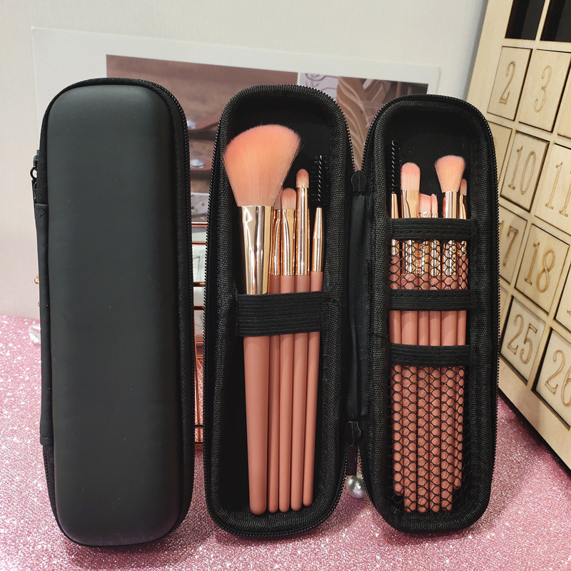Portable Travel Brush Holder Makeup Case, Black Cosmetic Bag Waterproof Double Zipper Women Storage Bags for Makeup