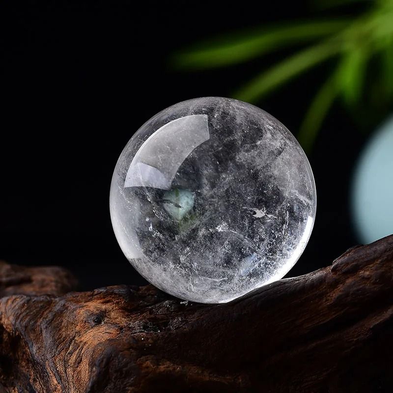 Natural Clear Quartz Crystal Ball with Wooden Stand
