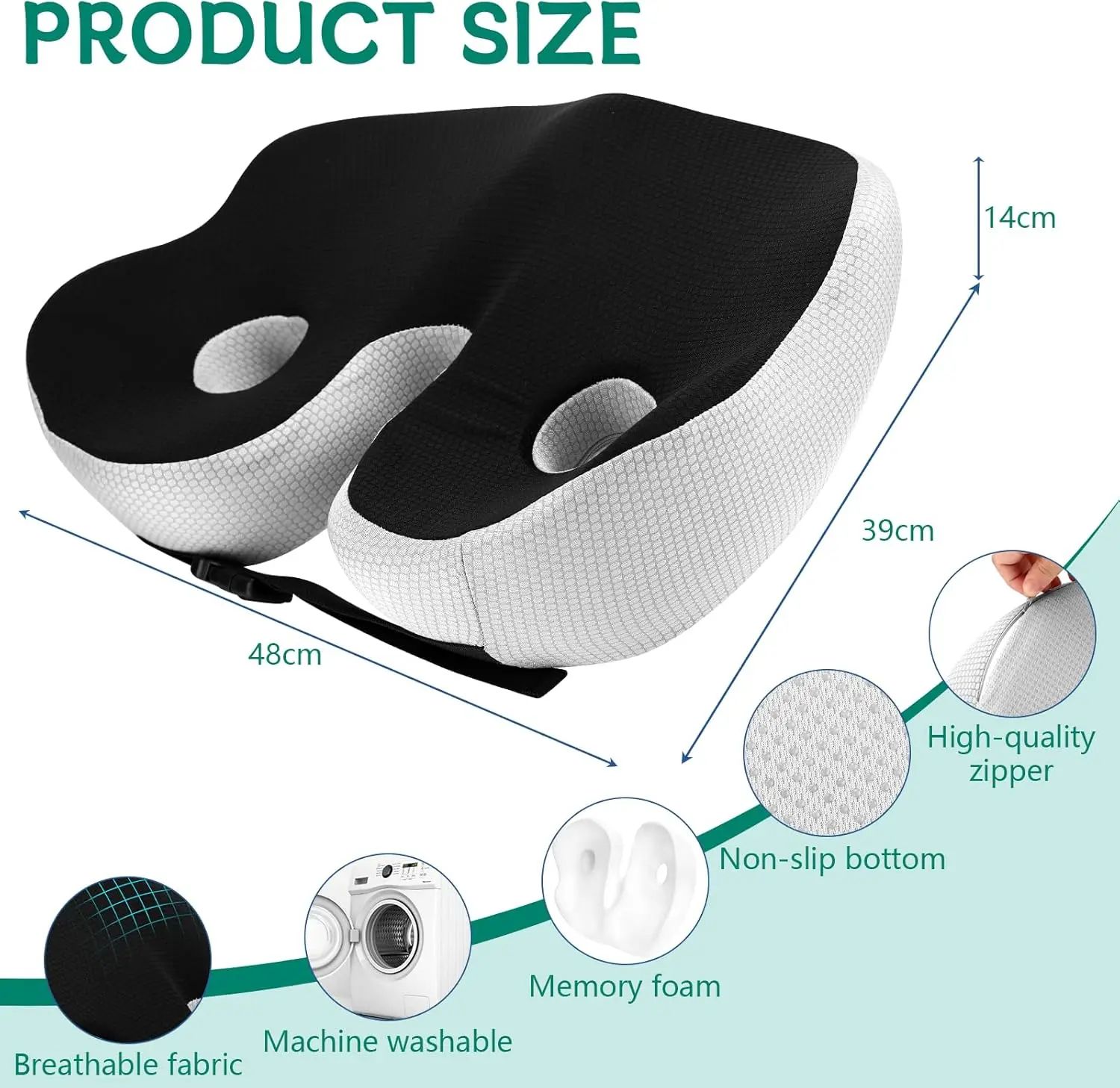 ErgoRelief Memory Foam Coccyx Seat Cushion