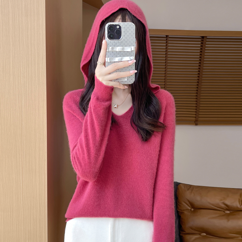 Soft Cashmere Tops, Clothing Hooded Collar Pullover Merino Wool Sweater