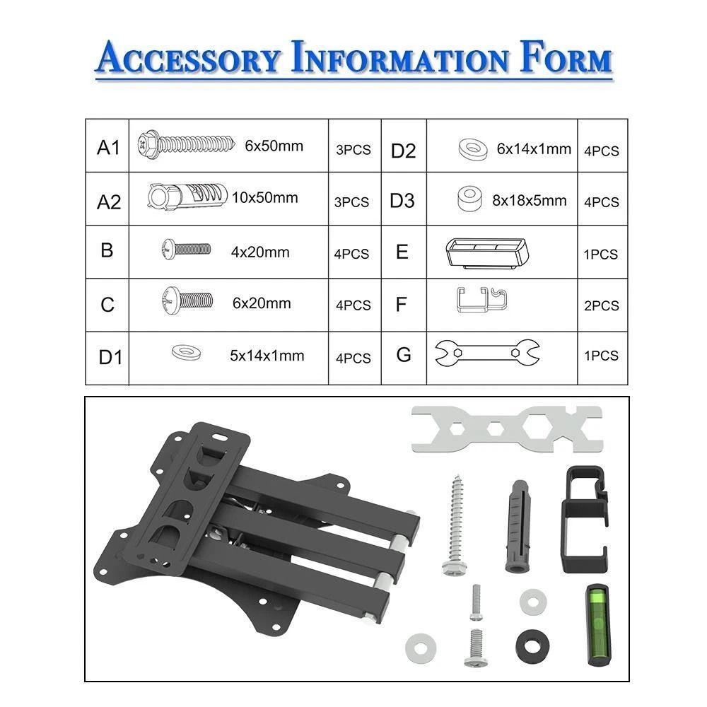Full Motion TV Wall Mount Bracket Tilt, Swivel, Compatible