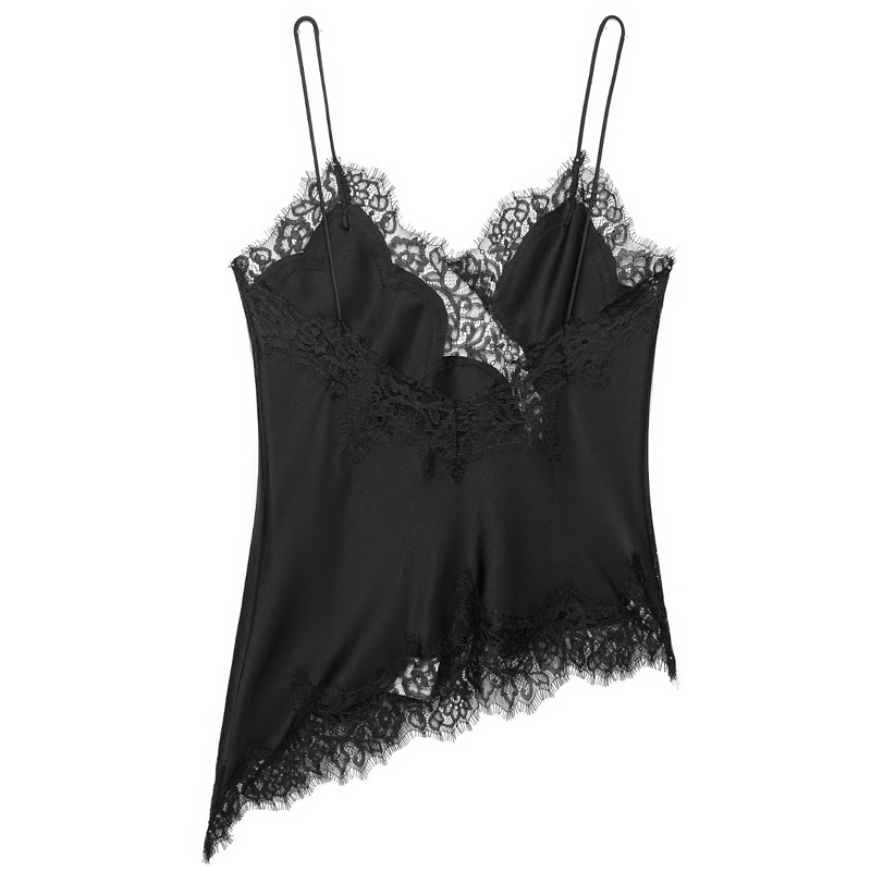 Trendy Lace Asymmetrical Tank Top, Black Sleeveless Slip, Women Backless Off Shoulder Camisole, Summer Fashion Tops