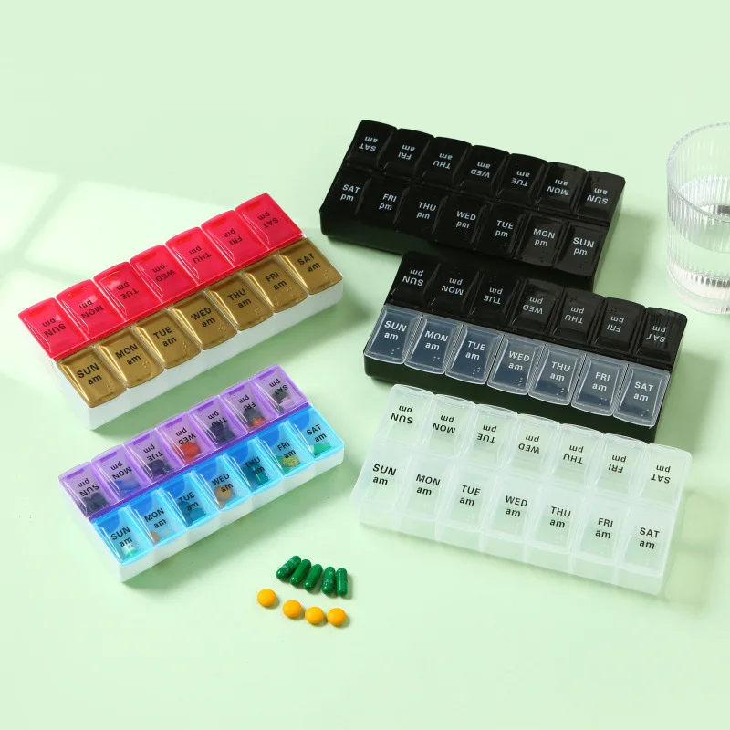 Portable Weekly Pill Organizer Grids for Medicine & Vitamins Storage